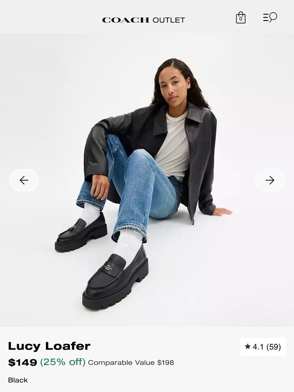 Coach Black Leather Lug Sole Lucy Loafers